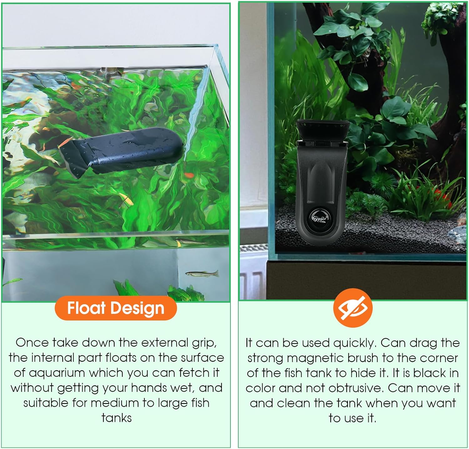 HYGGER HG953 Magnetic Aquarium Glass Cleaner & Algae Scraper | Strong Magnet | Safe, No-Scratch Blade | For Thick Glass