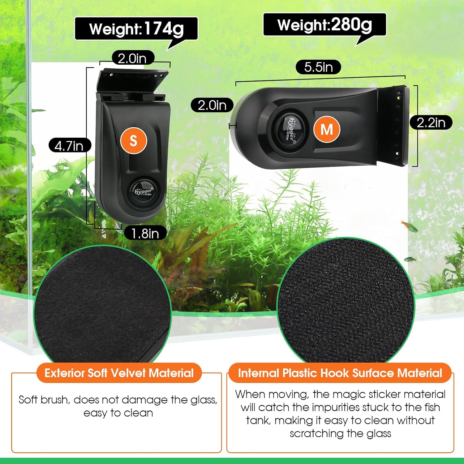 HYGGER HG953 Magnetic Aquarium Glass Cleaner & Algae Scraper | Strong Magnet | Safe, No-Scratch Blade | For Thick Glass