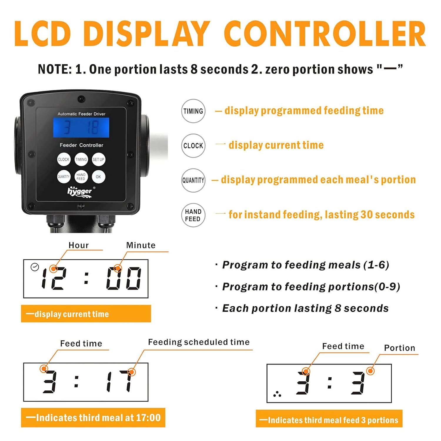HYGGER HG967 Large Automatic Pond Feeder & LCD Display Controller | 5.5L Capacity | Easy Scheduling | Manual & Auto Mode
