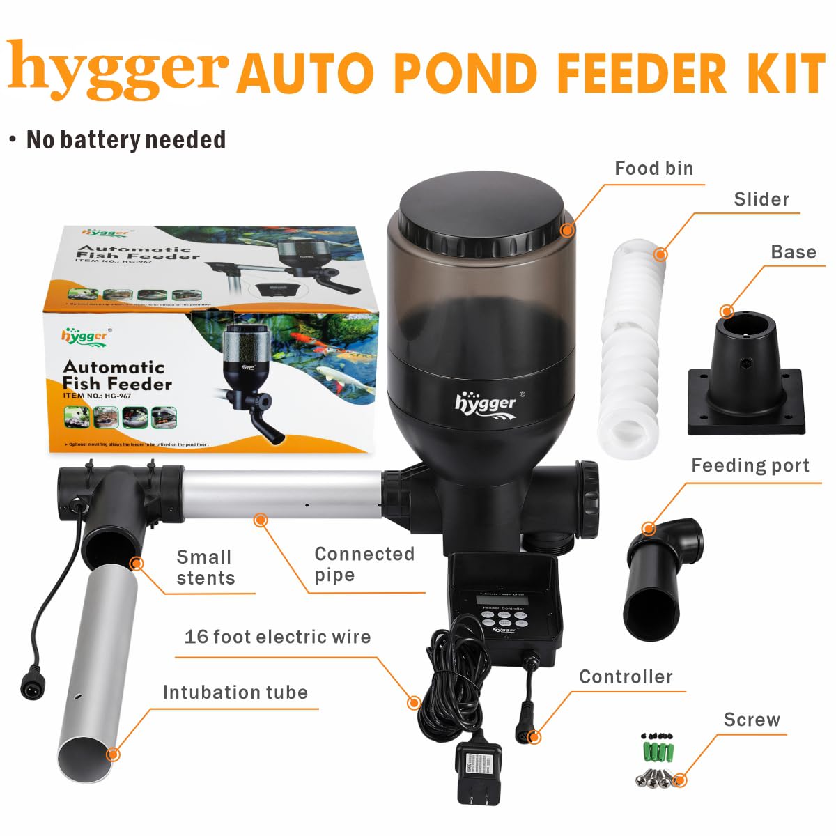 HYGGER HG967 Large Automatic Pond Feeder & LCD Display Controller | 5.5L Capacity | Easy Scheduling | Manual & Auto Mode