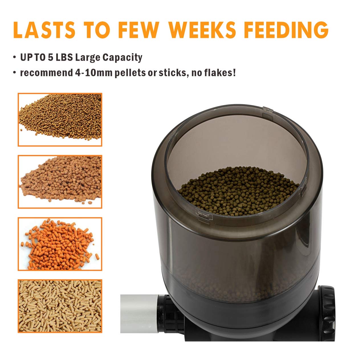 HYGGER HG967 Large Automatic Pond Feeder & LCD Display Controller | 5.5L Capacity | Easy Scheduling | Manual & Auto Mode
