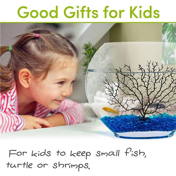 HYGGER HG975 Mini Glass Oblate Fish Bowl Kit | 5mm Glass | Blue Stones & Tree Decor | 3 Ltr Capacity | For Small Fishes
