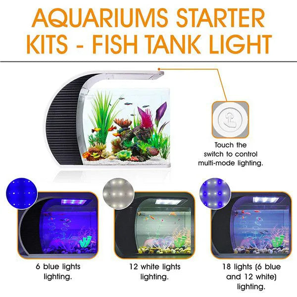 HYGGER HG977 19-Litre Fish Aquarium Starter Kit | Touch Control 3-in-1 LED | Built-in Filtration System | Media Included