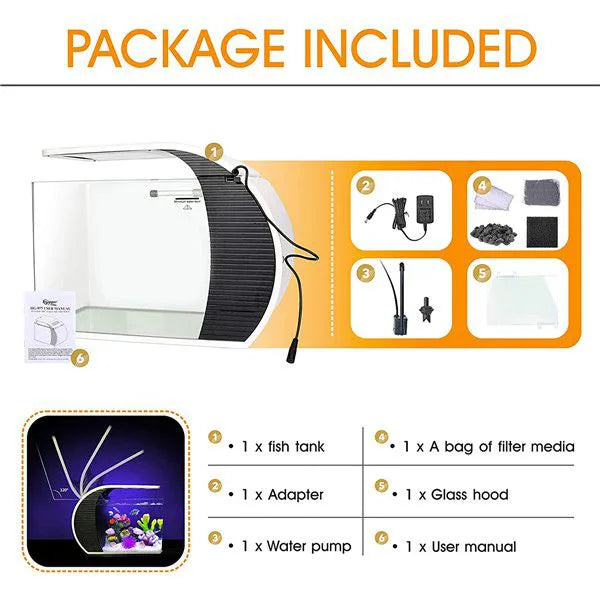 HYGGER HG977 19-Litre Fish Aquarium Starter Kit | Touch Control 3-in-1 LED | Built-in Filtration System | Media Included