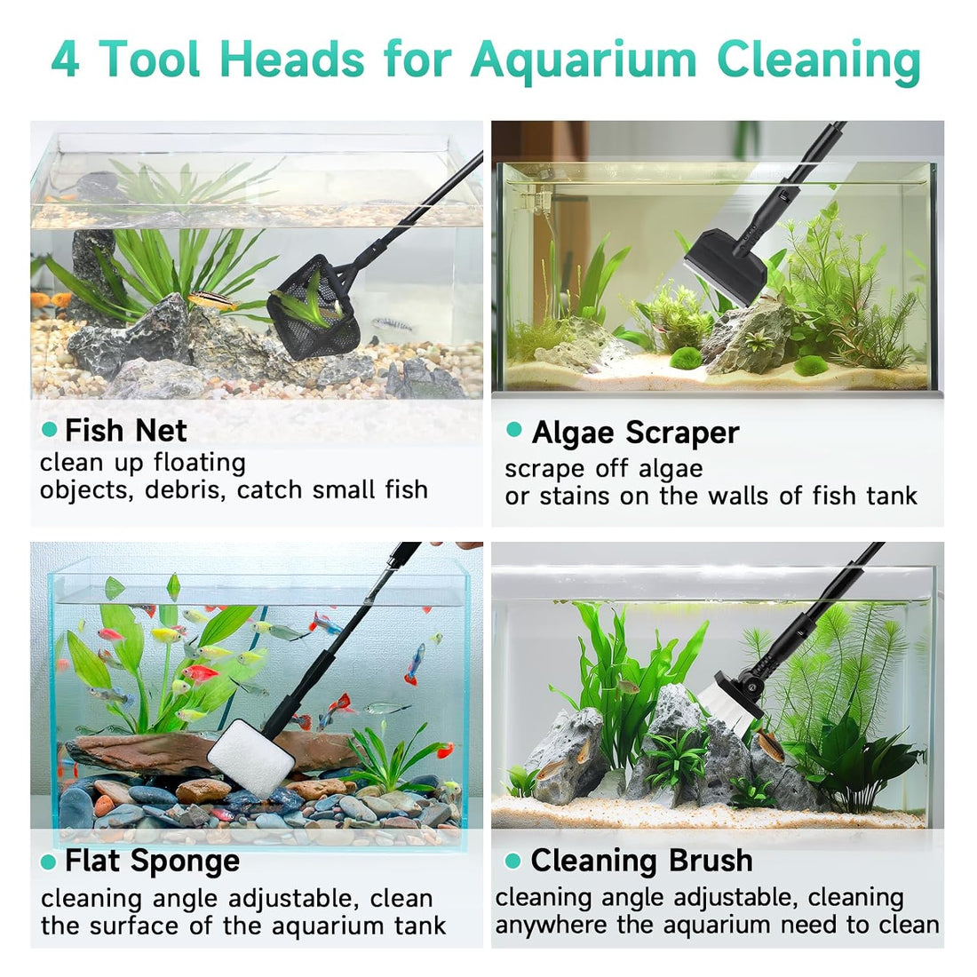 HYGGER HGY0001-S 4-in-1 Aquarium Cleaner Tool Kit for Small Tanks | Durable Carbon Fiber | High Quality & Non-Scratch