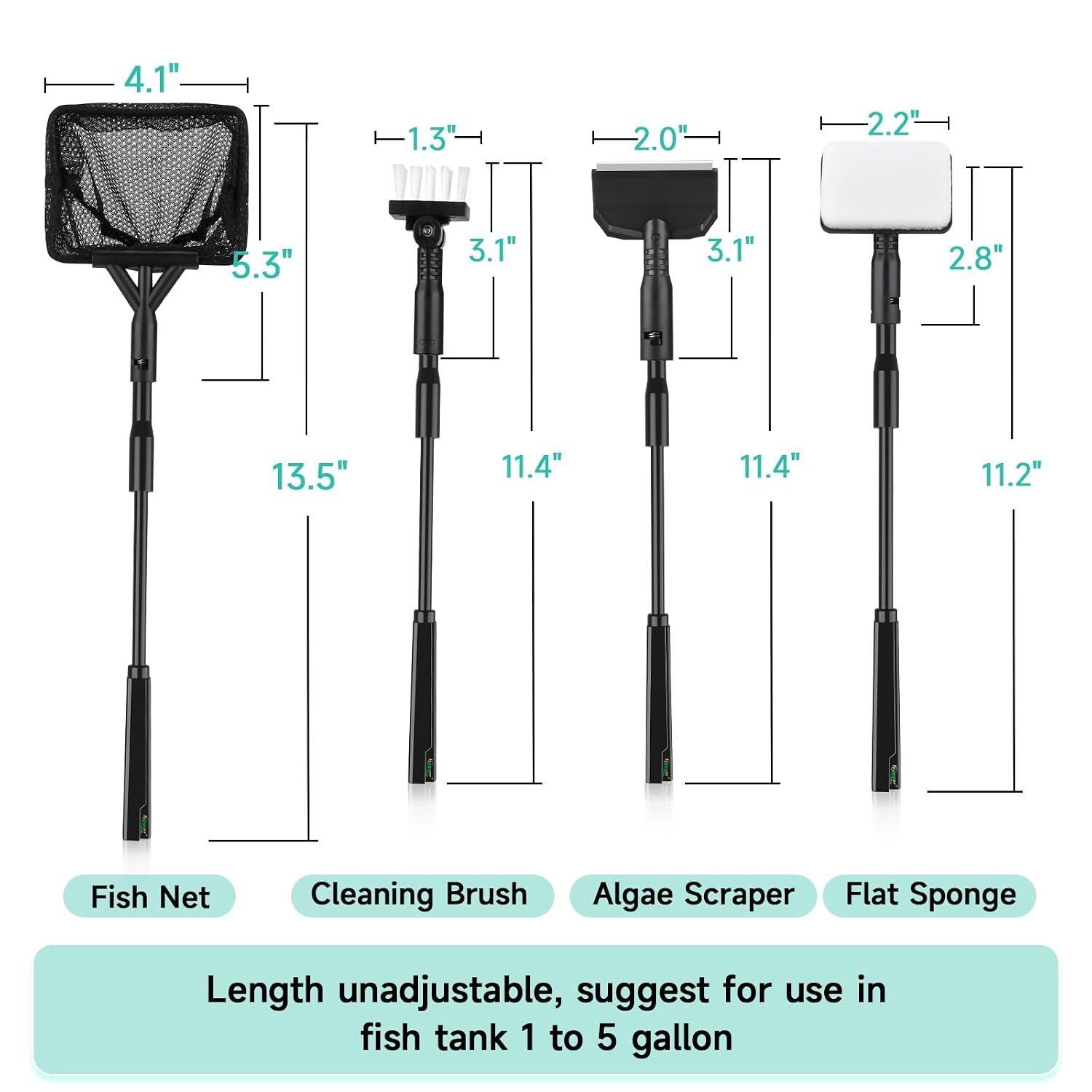 HYGGER HGY0001-S 4-in-1 Aquarium Cleaner Tool Kit for Small Tanks | Durable Carbon Fiber | High Quality & Non-Scratch