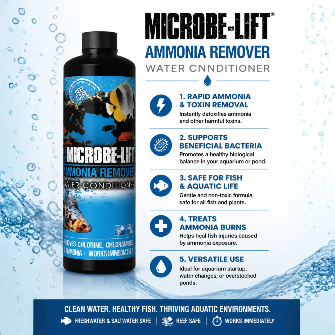 Microbe-lift Fish Protector (236ml) + Ammonia Remover (236ml) + Hygger (HG006-50) 8-in-1 Water Test Strips Combo-50Pcs.