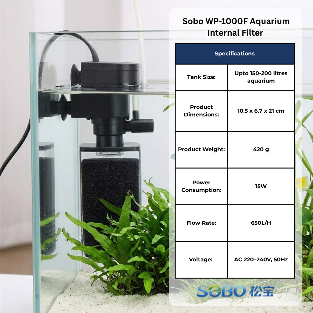 SOBO WP-1000F Aquarium Internal Filter | Water Filtration, Oxygenation & Circulation | Durable & Easy to Use