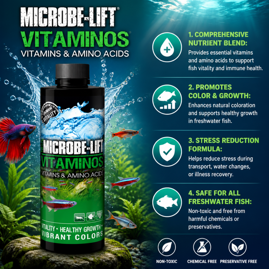MICROBE-LIFT Vitaminos | Essential Vitamins & Amino Acids | Enhances vibrant colours | Recommended for Young & Weak Fish