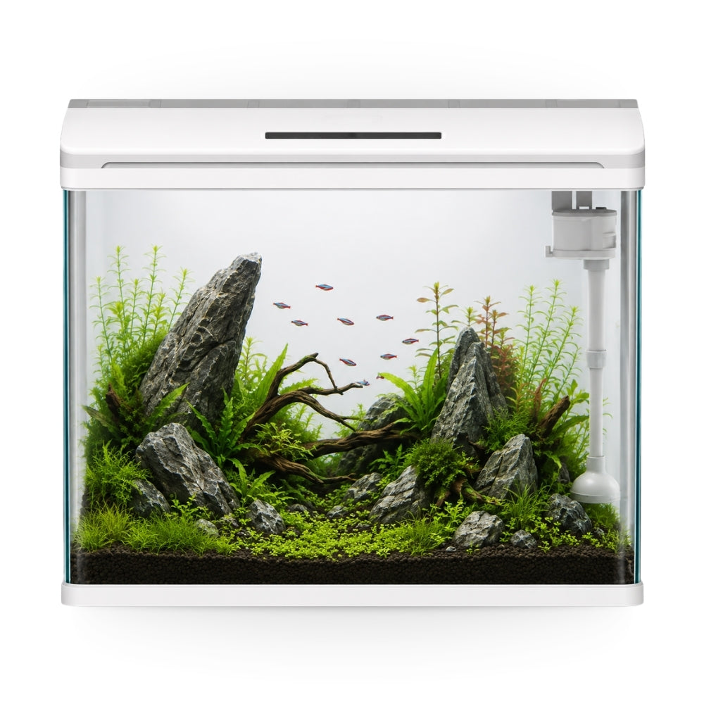 SUNSUN XHR-600 Hot-Bent Glass Aquarium Tank | 76 Ltr Capacity | Built-in Filtration | Adjustable Lighting & Brightness