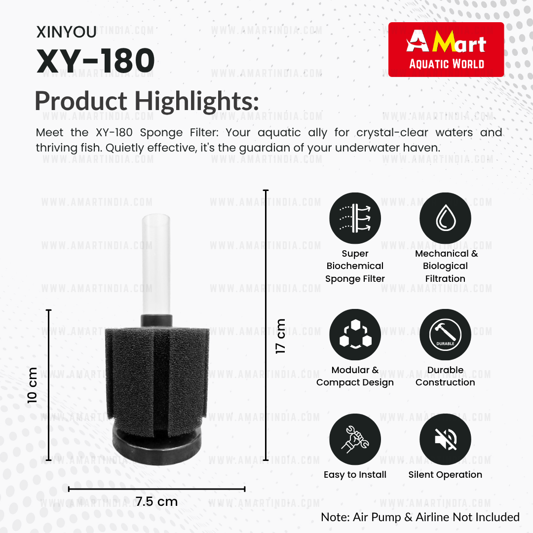 XINYOU XY-180 Aquarium Sponge Filter | Mechanical + Biological Filtration | Anti-Float Design | High-Quality Sponge