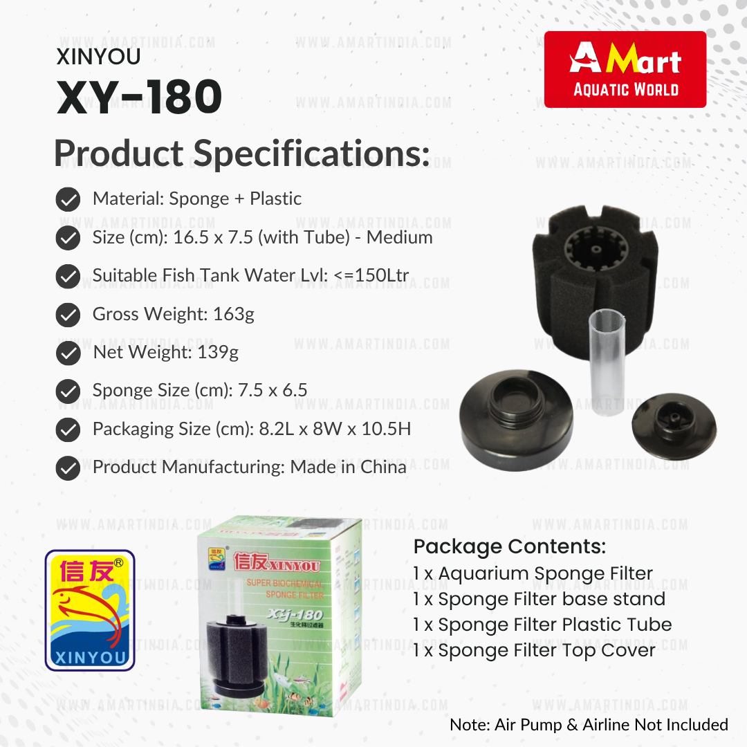 XINYOU XY-180 Aquarium Sponge Filter | Mechanical + Biological Filtration | Anti-Float Design | High-Quality Sponge