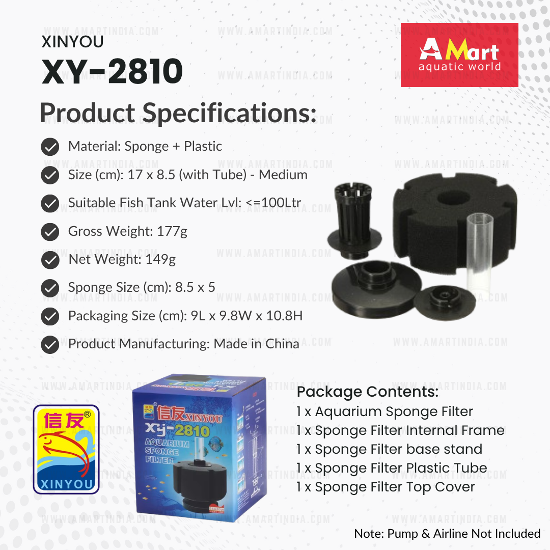 XINYOU XY-2810 Aquarium Sponge Filter | Mechanical + Biological Filtration | Anti-Float Design | High-Quality Sponge