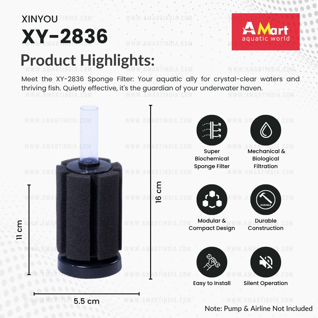 XINYOU XY-2836 Aquarium Sponge Filter | Mechanical + Biological Filtration | Anti-Float Design | High-Quality Sponge