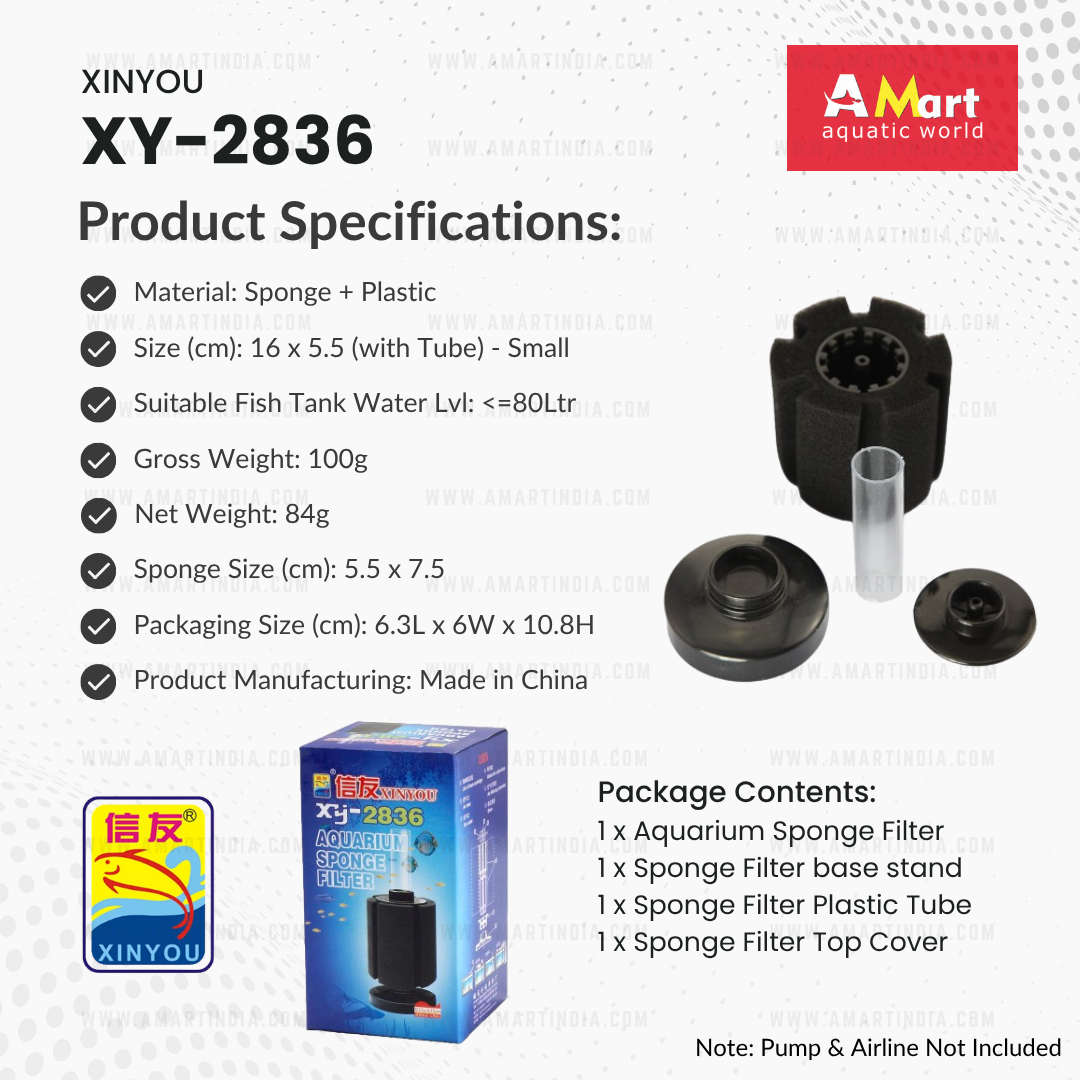 XINYOU XY-2836 Aquarium Sponge Filter | Mechanical + Biological Filtration | Anti-Float Design | High-Quality Sponge