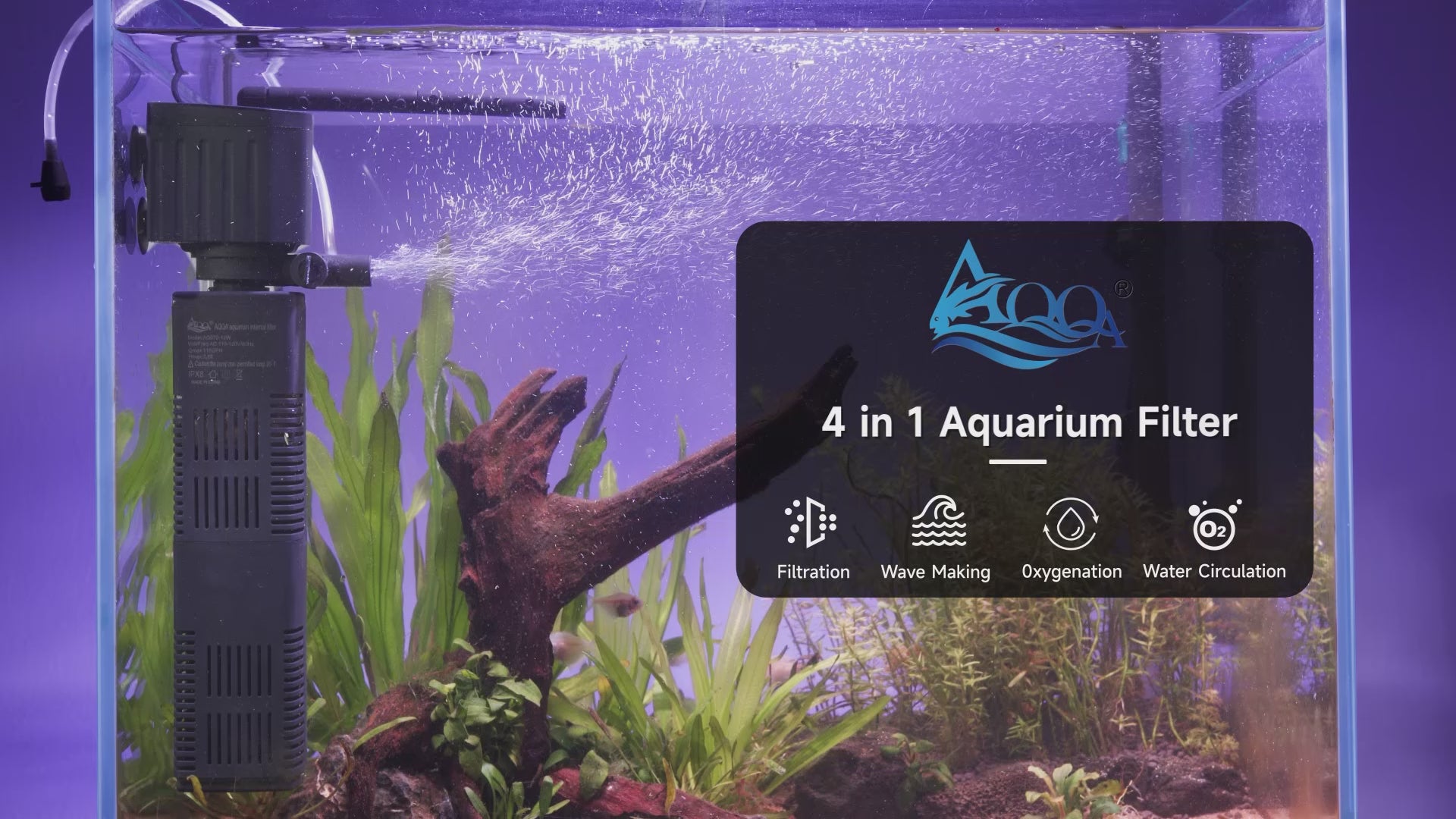 AQQA AQ070 Aquarium Internal Filter | Filtration, Oxygenation, Circulation, Wavemaker | Bio-ceramic & Sponge Filter