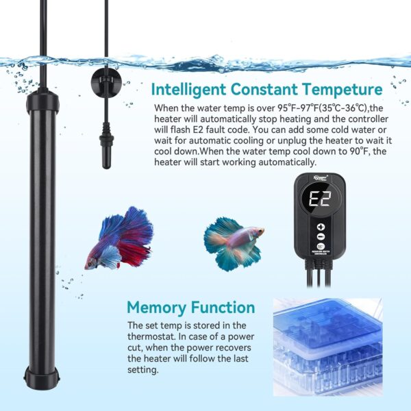 Hygger - HG085-500W, Titanium Heater with Digital LED Controller and Temperature Probe