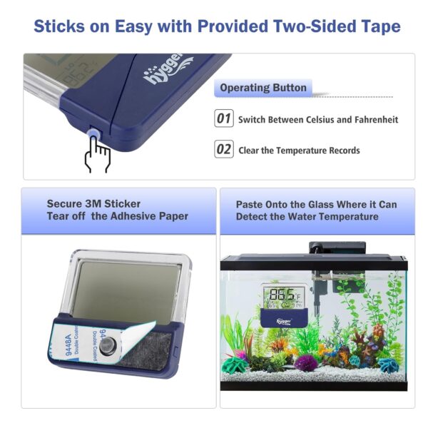 HYGGER- HG073-L, Stickable Digital Aquarium Thermometer with LCD Display