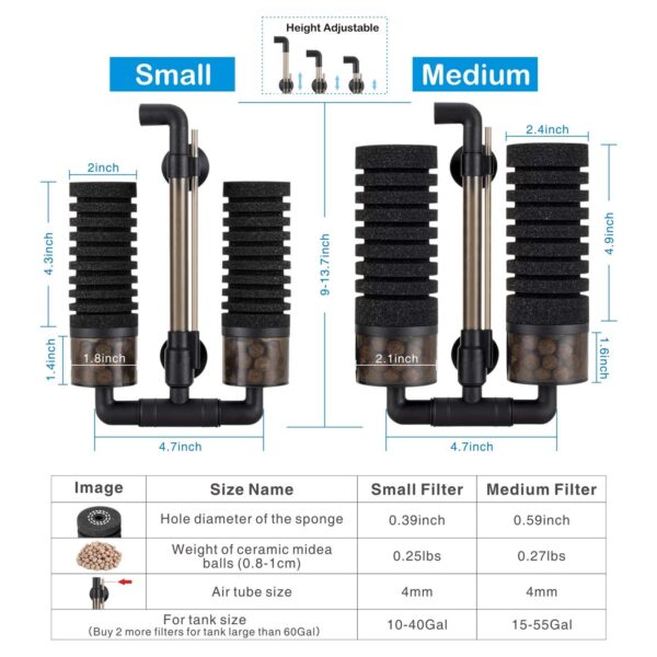 HYGGER - HG-908-D-M​, Aquarium Double Sponge Filter (M)