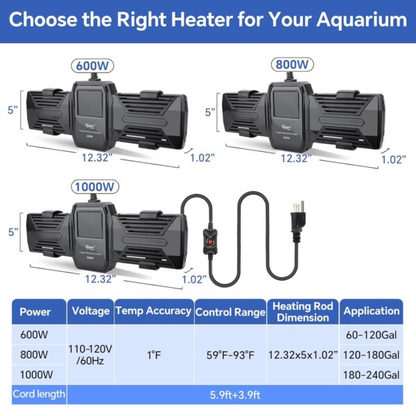 HYGGER - HG066-1000W​, Adjustable Fish Tank Heater with LED Digital Display